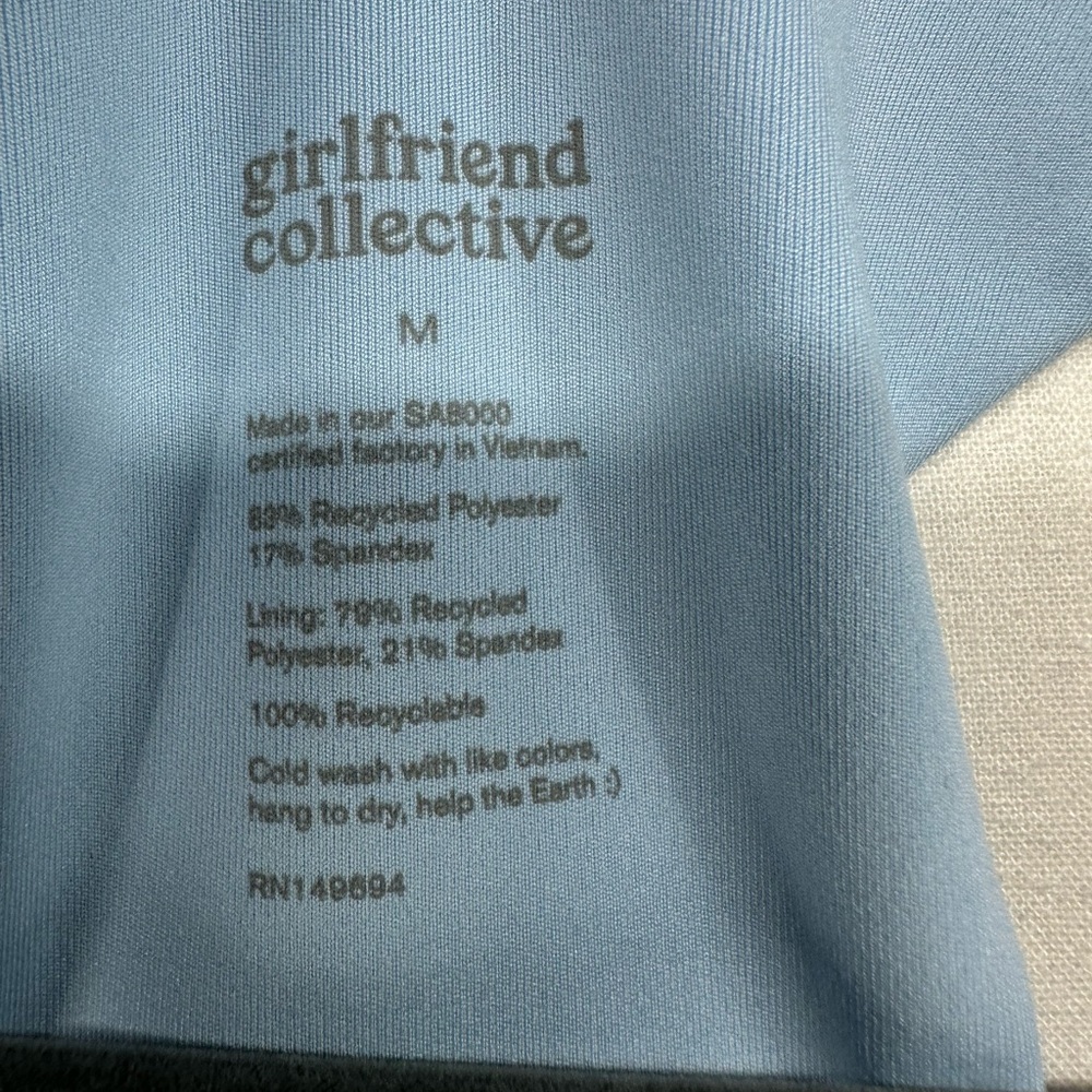 Girlfriend Collective Ribbed Light Blue Racerback Bra Size Medium - Picture 3 of 8